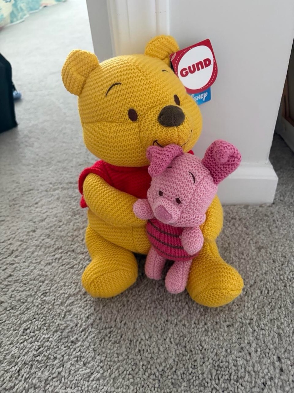 GUND Knit Winnie the Pooh with Pink Piglet Plush Set - Yellow & Pink